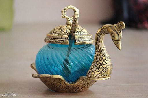 Unique Metal Duck Swan Shape Shape Firozi Glass Bowl Tray With Spoon - Fashion Greet Unique Metal Duck Swan Shape Shape Firozi Glass Bowl Tray With Spoon - Fashion Greet