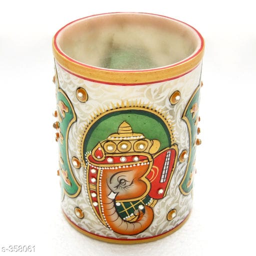 Marble Ganesh Painting Pen Spoon Holder - Fashion Greet Marble Ganesh Painting Pen Spoon Holder - Fashion Greet