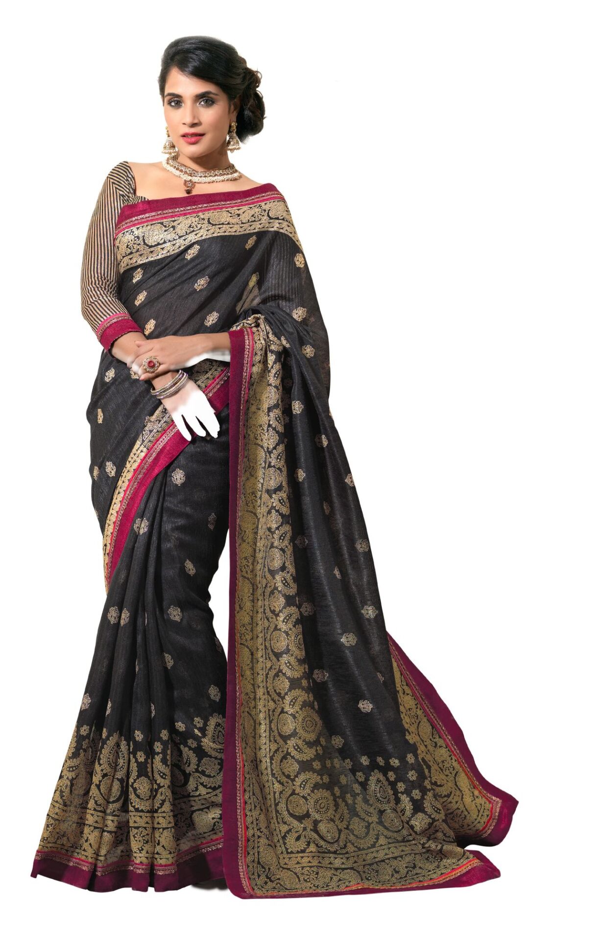 Mizzoli Black Silk Cotton Printed Saree - Fashion Greet Mizzoli Black Silk Cotton Printed Saree - Fashion Greet