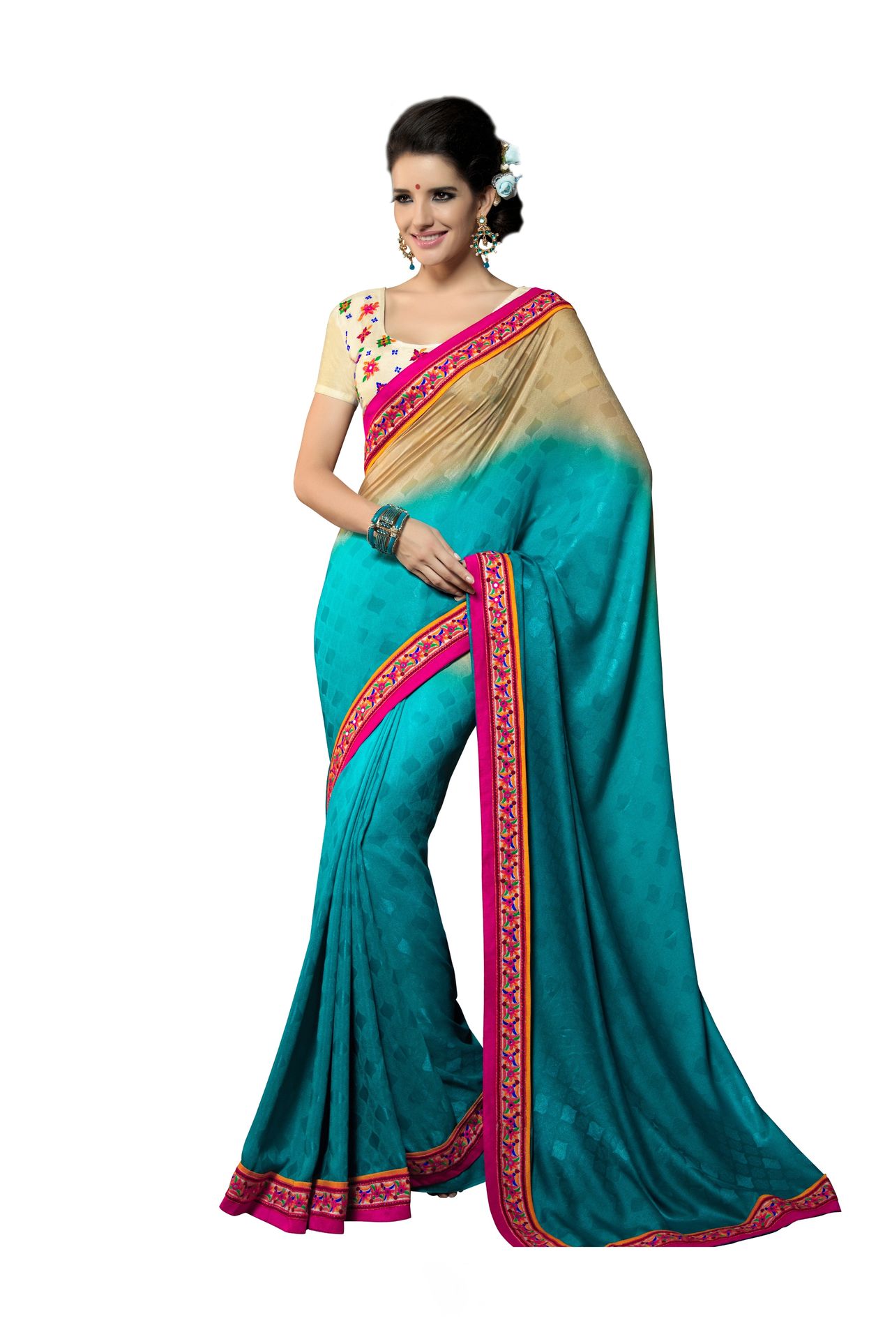 Mizzoli Sizzling Light Green & Beige Georgette Saree - Fashion Greet Mizzoli Sizzling Light Green & Beige Georgette Saree - Fashion Greet
