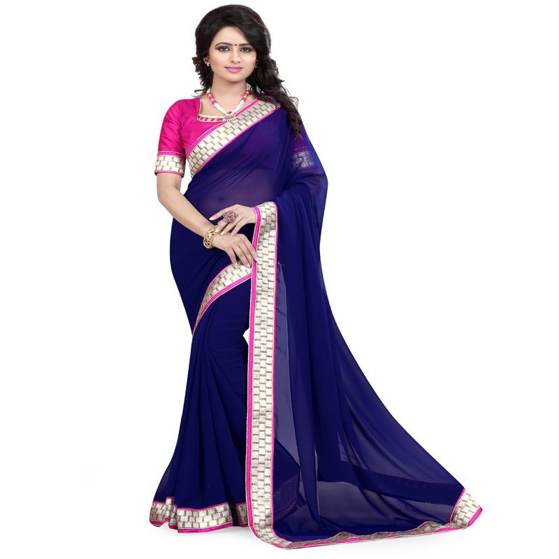 Seasons Navy Blue Colored Georgette Saree. - Fashion Greet Seasons Navy Blue Colored Georgette Saree. - Fashion Greet