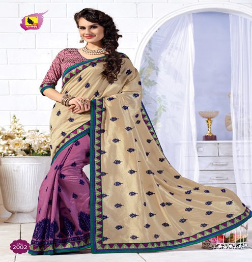 Kangana Cream & Pink Dupion Silk Saree - Fashion Greet Kangana Cream & Pink Dupion Silk Saree - Fashion Greet