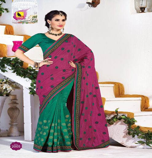 Kangana Pink & Green Dupion Silk Saree - Fashion Greet Kangana Pink & Green Dupion Silk Saree - Fashion Greet