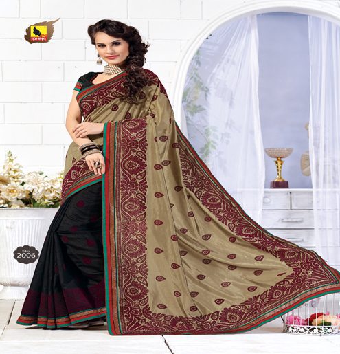 Kangana Chiku & Black Dupion Silk Saree - Fashion Greet Kangana Chiku & Black Dupion Silk Saree - Fashion Greet