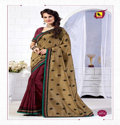 Kangana Chiku & Maroon Dupion Silk Saree - Fashion Greet Kangana Chiku & Maroon Dupion Silk Saree - Fashion Greet