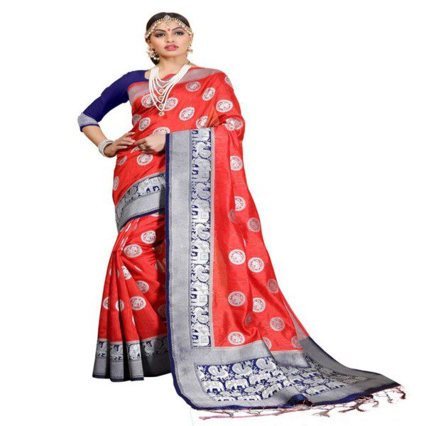 Seasons Red Colored Cotton With Jacquard Saree