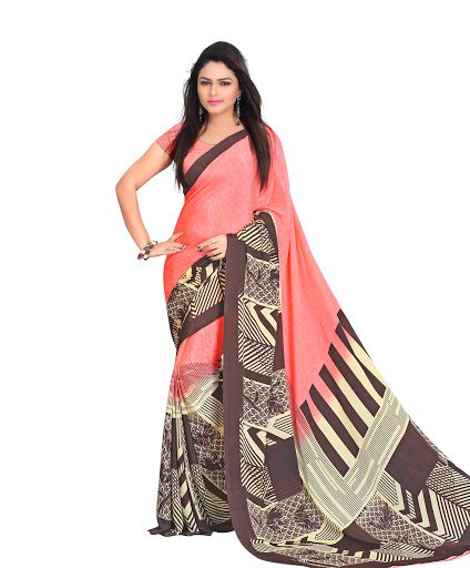 Seasons Salmon Crepe Print Work Saree - Fashion Greet Seasons Salmon Crepe Print Work Saree - Fashion Greet
