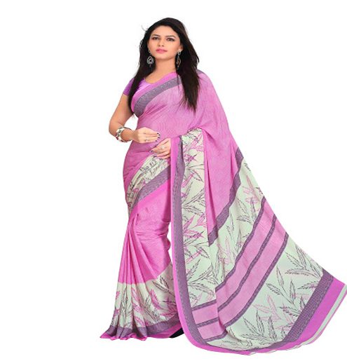 Seasons Pink Crepe Print Work Saree - Fashion Greet Seasons Pink Crepe Print Work Saree - Fashion Greet