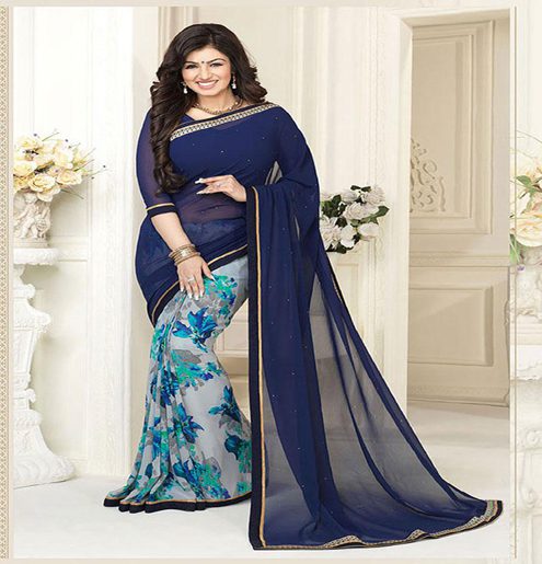 Seasons Navy Printed Georgette Traditional Saree - Fashion Greet Seasons Navy Printed Georgette Traditional Saree - Fashion Greet