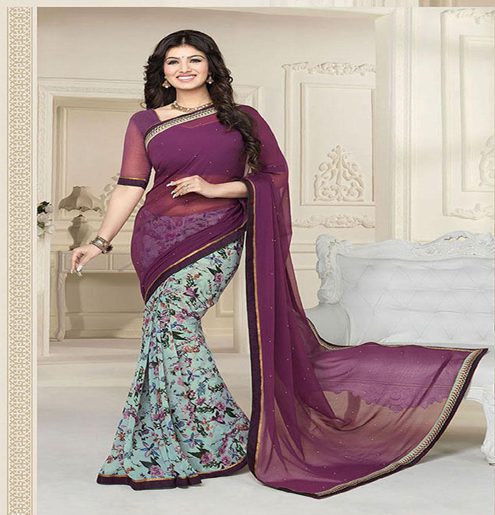 Seasons Violet Printed Georgette Traditional Saree - Fashion Greet Seasons Violet Printed Georgette Traditional Saree - Fashion Greet