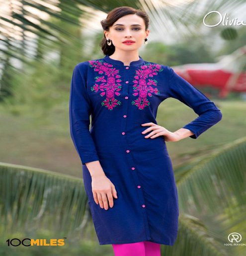 Hi-Fashion Blue Embroidered Designer Readymade Kurtis-L - Fashion Greet Hi-Fashion Blue Embroidered Designer Readymade Kurtis-L - Fashion Greet