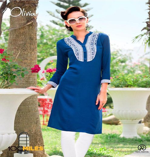 Hi-Fashion Blue Embroidered Designer Readymade Kurtis-L - Fashion Greet Hi-Fashion Blue Embroidered Designer Readymade Kurtis-L - Fashion Greet