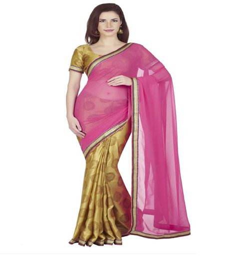 Seasons Pink Chiffon Lace Work Saree - Fashion Greet Seasons Pink Chiffon Lace Work Saree - Fashion Greet