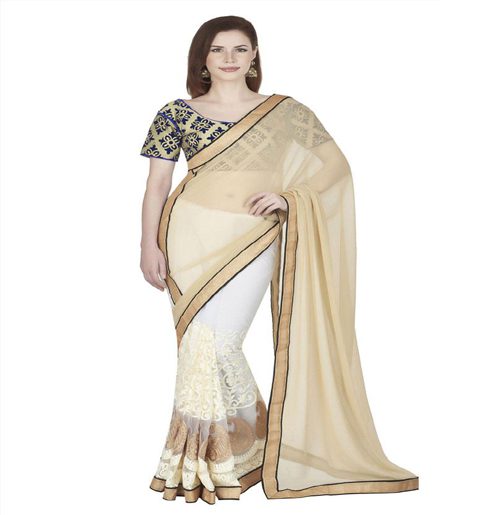 Seasons Cream Chiffon Net Embroidered Work Saree - Fashion Greet Seasons Cream Chiffon Net Embroidered Work Saree - Fashion Greet