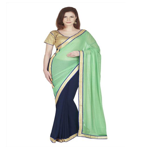 Seasons Sea Green Georgette,Net Border Lace Work Work Saree - Fashion Greet Seasons Sea Green Georgette,Net Border Lace Work Work Saree - Fashion Greet