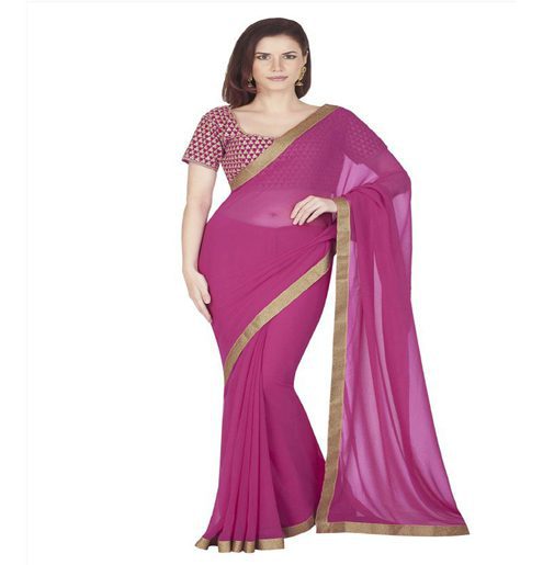Seasons Pink Georgette Border Lace Work Saree - Fashion Greet Seasons Pink Georgette Border Lace Work Saree - Fashion Greet