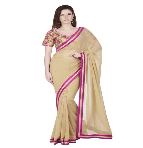 Seasons Beige Georgette Border Lace Work Saree - Fashion Greet Seasons Beige Georgette Border Lace Work Saree - Fashion Greet