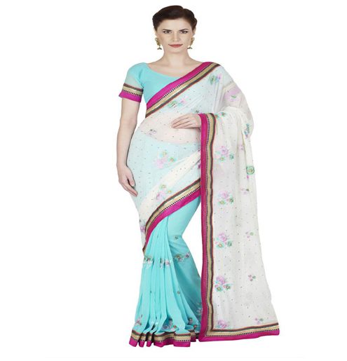 SeasonsAqua Green Georgette Embroidered Work Saree - Fashion Greet SeasonsAqua Green Georgette Embroidered Work Saree - Fashion Greet