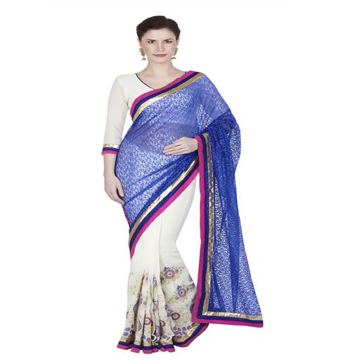 Seasons White Chiffon Brasso Embroidered Work Saree - Fashion Greet Seasons White Chiffon Brasso Embroidered Work Saree - Fashion Greet