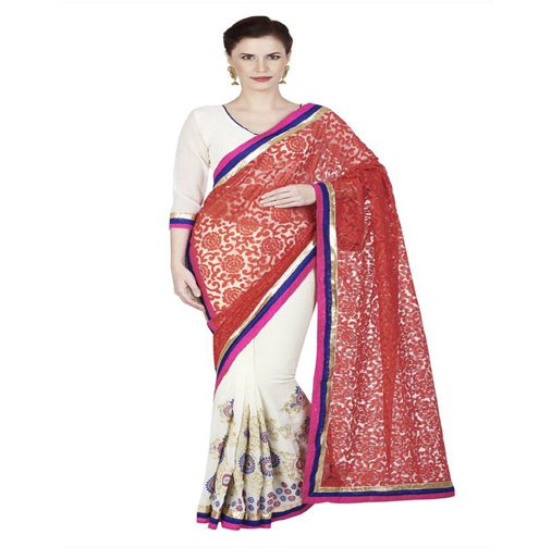 Seasons White Chiffon Brasso Embroidered Work Saree - Fashion Greet Seasons White Chiffon Brasso Embroidered Work Saree - Fashion Greet