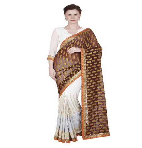 Seasons White Georgette,Chiffon Embroidered Work Saree - Fashion Greet Seasons White Georgette,Chiffon Embroidered Work Saree - Fashion Greet