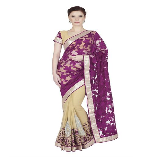 Seasons Violet Chiffon,Net Embroidered Work Saree - Fashion Greet Seasons Violet Chiffon,Net Embroidered Work Saree - Fashion Greet