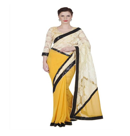 Seasons Yellow Chiffon Net Border Lace Work Saree - Fashion Greet Seasons Yellow Chiffon Net Border Lace Work Saree - Fashion Greet