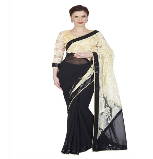 Seasons Black Chiffon Net Border Lace Work Saree - Fashion Greet Seasons Black Chiffon Net Border Lace Work Saree - Fashion Greet