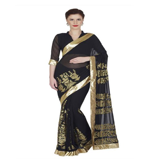 Seasons Black Georgette Embroidered Work Saree - Fashion Greet Seasons Black Georgette Embroidered Work Saree - Fashion Greet