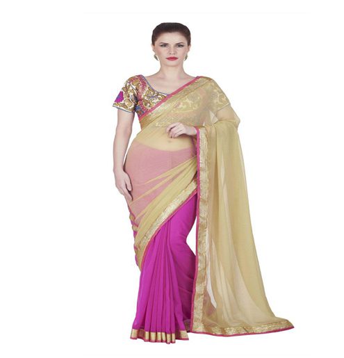 Seasons Pink Georgette Border Lace Work Work Saree - Fashion Greet Seasons Pink Georgette Border Lace Work Work Saree - Fashion Greet
