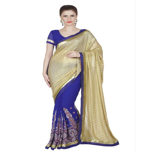Seasons Blue Georgette Chiffon Embroidered Work Saree - Fashion Greet Seasons Blue Georgette Chiffon Embroidered Work Saree - Fashion Greet