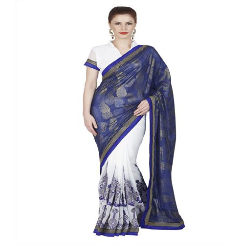Seasons White Georgette Chiffon Embroidered Work Saree - Fashion Greet Seasons White Georgette Chiffon Embroidered Work Saree - Fashion Greet