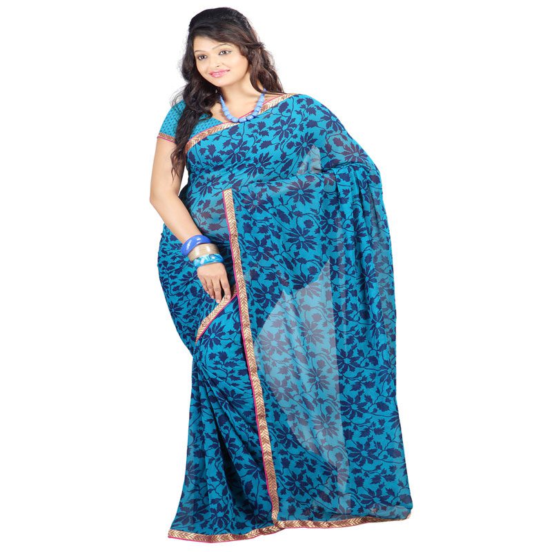 Seasons Printed Blue Georgette saree - Fashion Greet Seasons Printed Blue Georgette saree - Fashion Greet