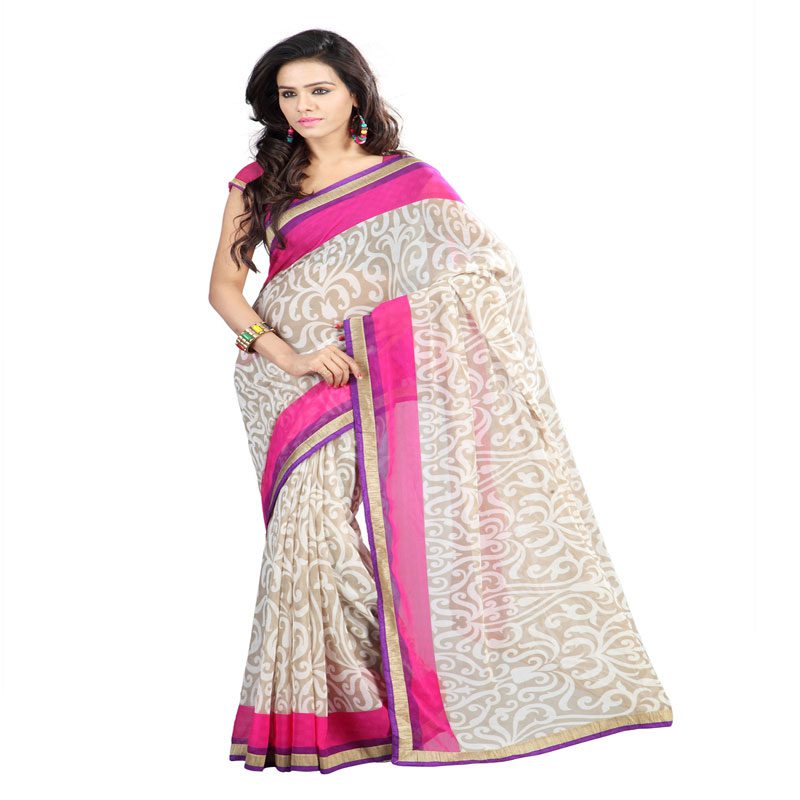 Seasons Printed Beige Chiffone saree - Fashion Greet Seasons Printed Beige Chiffone saree - Fashion Greet