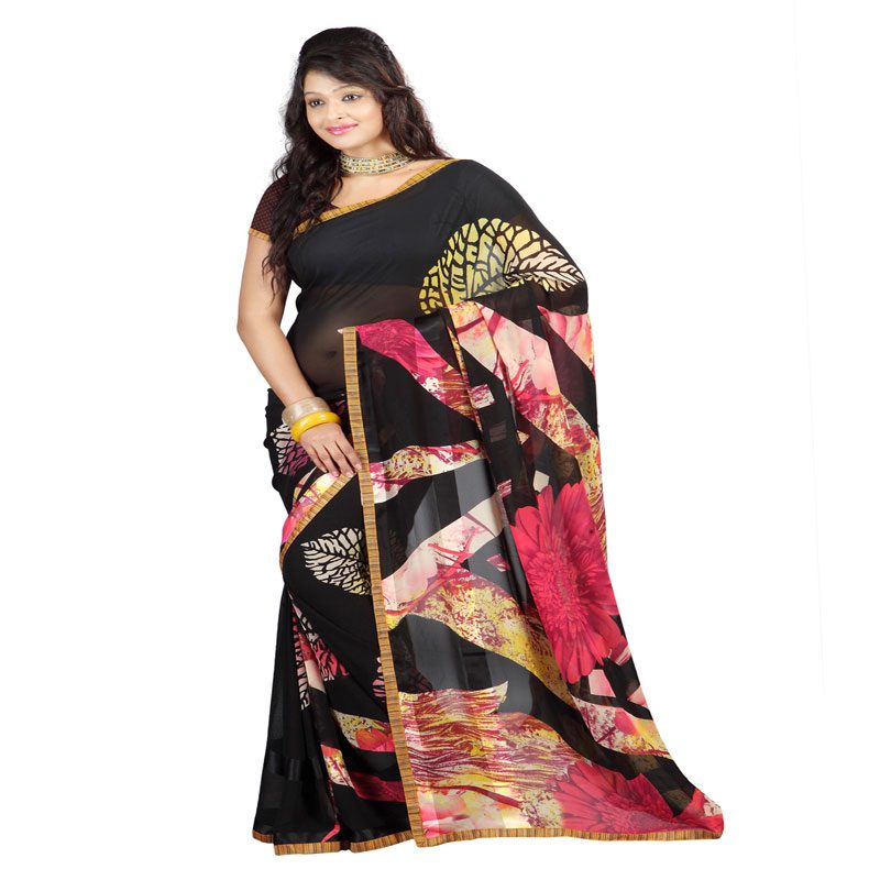 Seasons Printed Black Georgette Saree - Fashion Greet Seasons Printed Black Georgette Saree - Fashion Greet
