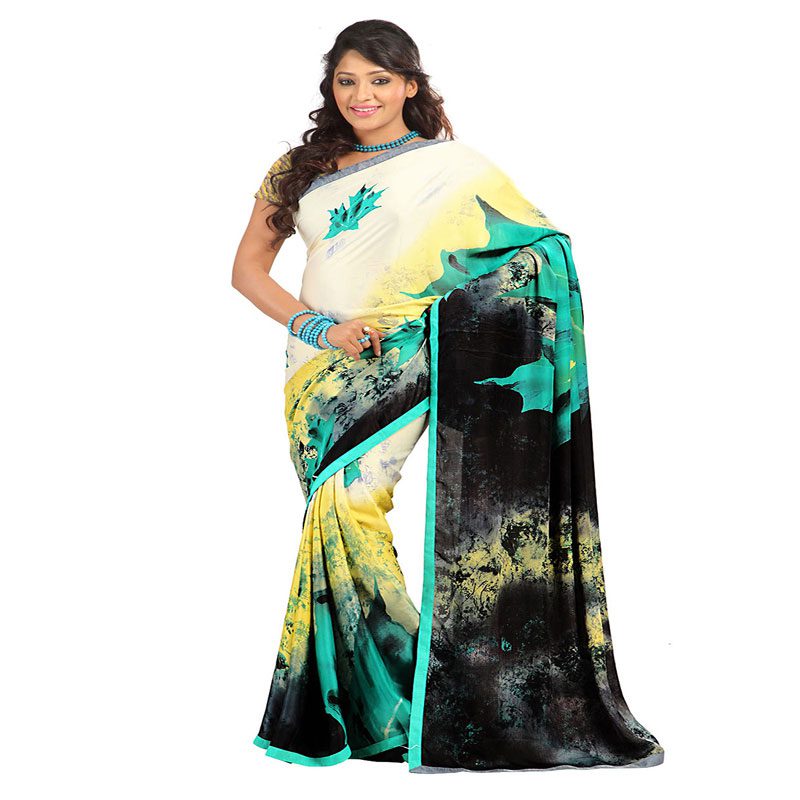 Seasons Printed Yellow Satin Georgette Saree - Fashion Greet Seasons Printed Yellow Satin Georgette Saree - Fashion Greet