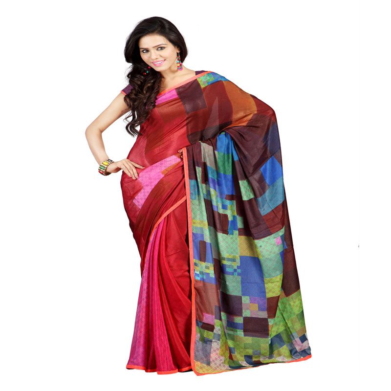 Seasons Printed Orange Silk Crepe Saree - Fashion Greet Seasons Printed Orange Silk Crepe Saree - Fashion Greet