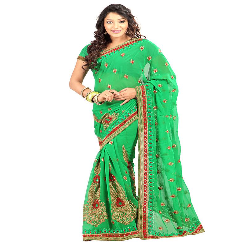 Seasons Embroidered Green Chiffon Saree - Fashion Greet Seasons Embroidered Green Chiffon Saree - Fashion Greet