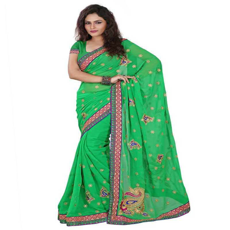 Seasons Embroidered Green Chiffon Saree - Fashion Greet Seasons Embroidered Green Chiffon Saree - Fashion Greet