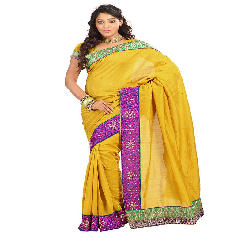 Seasons Embroidered Yellow Bhagalpuri Saree - Fashion Greet Seasons Embroidered Yellow Bhagalpuri Saree - Fashion Greet