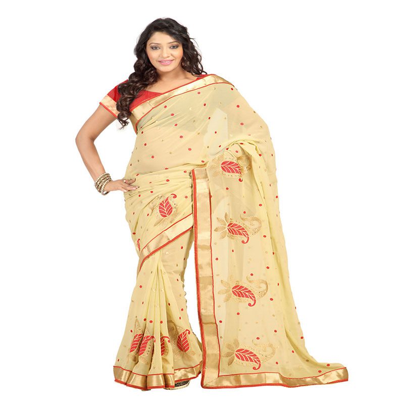 Seasons Embroidered Beige Chiffon Saree - Fashion Greet Seasons Embroidered Beige Chiffon Saree - Fashion Greet