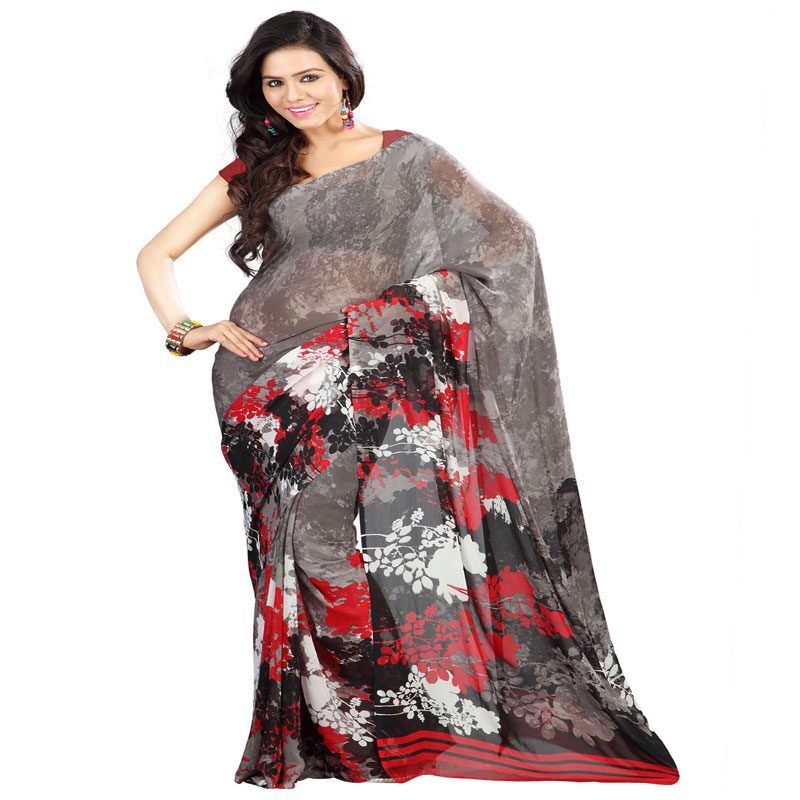 Seasons Printed White Faux Georgette saree - Fashion Greet Seasons Printed White Faux Georgette saree - Fashion Greet