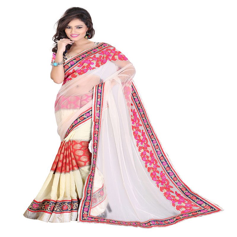 Seasons Embroidered Beige Jacquard Saree - Fashion Greet Seasons Embroidered Beige Jacquard Saree - Fashion Greet