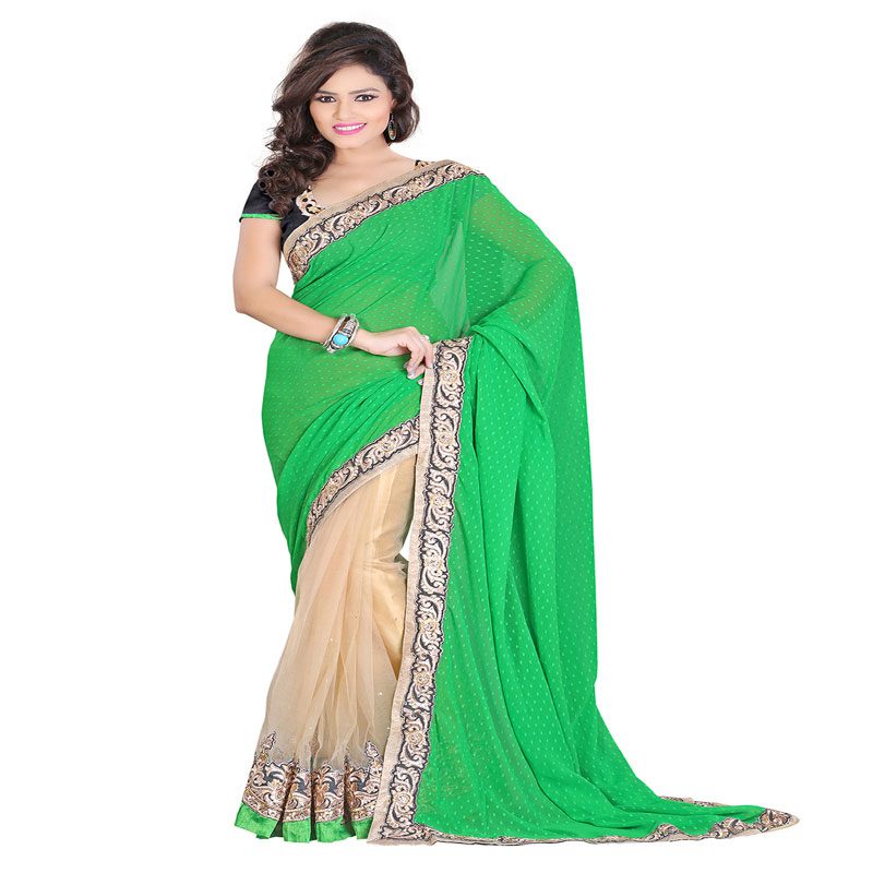 Seasons Embroidered Green Chiffon Saree - Fashion Greet Seasons Embroidered Green Chiffon Saree - Fashion Greet