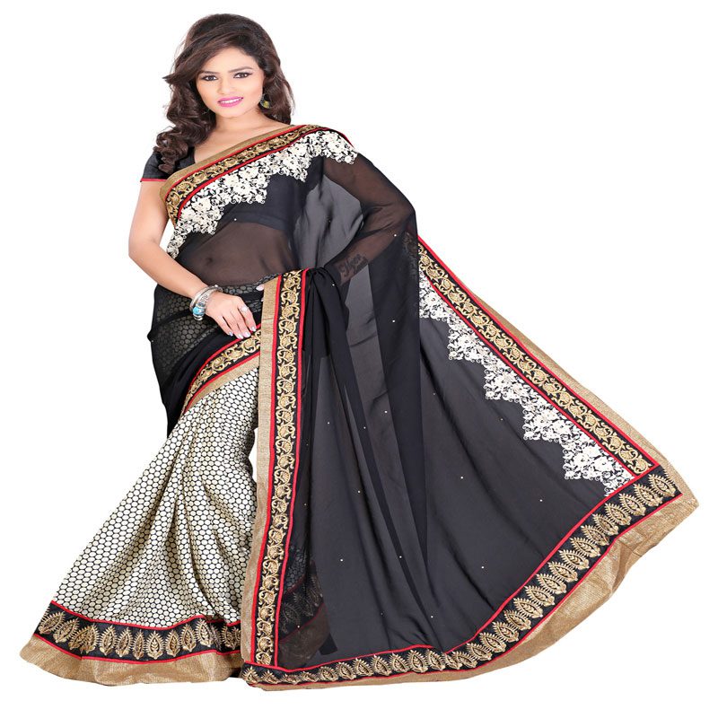 Seasons Embroidered Black Georgette Saree - Fashion Greet Seasons Embroidered Black Georgette Saree - Fashion Greet