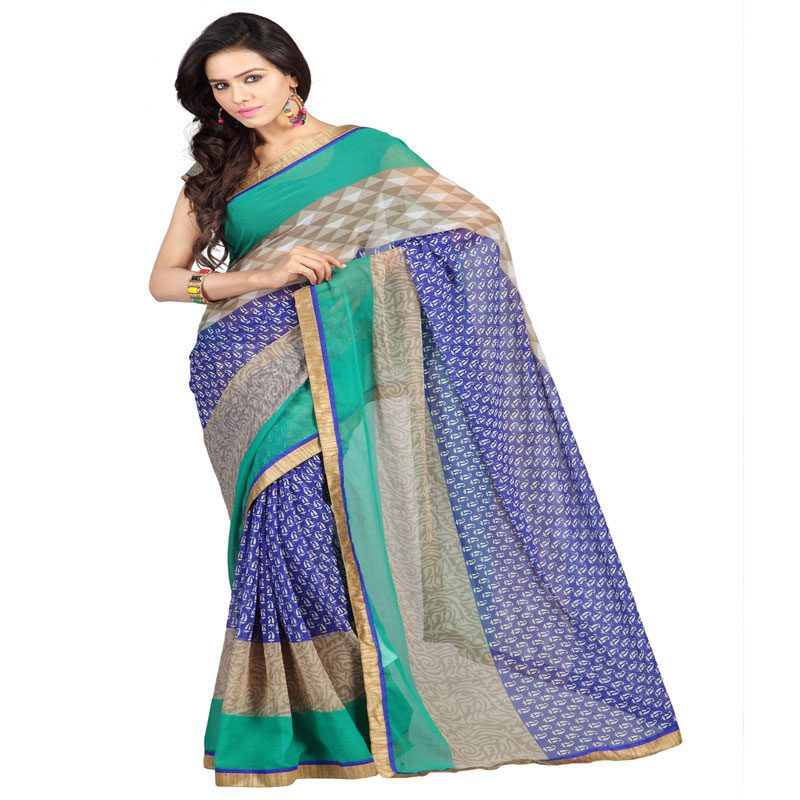 Seasons Printed Blue Chiffon Saree - Fashion Greet Seasons Printed Blue Chiffon Saree - Fashion Greet