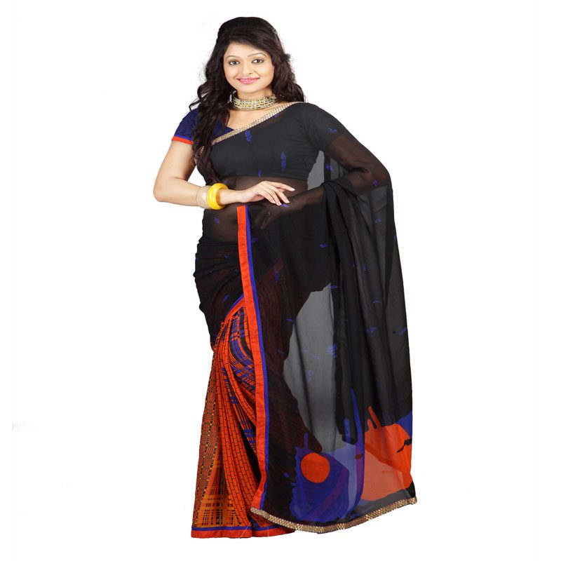 Seasons Printed Black Georgette Saree - Fashion Greet Seasons Printed Black Georgette Saree - Fashion Greet