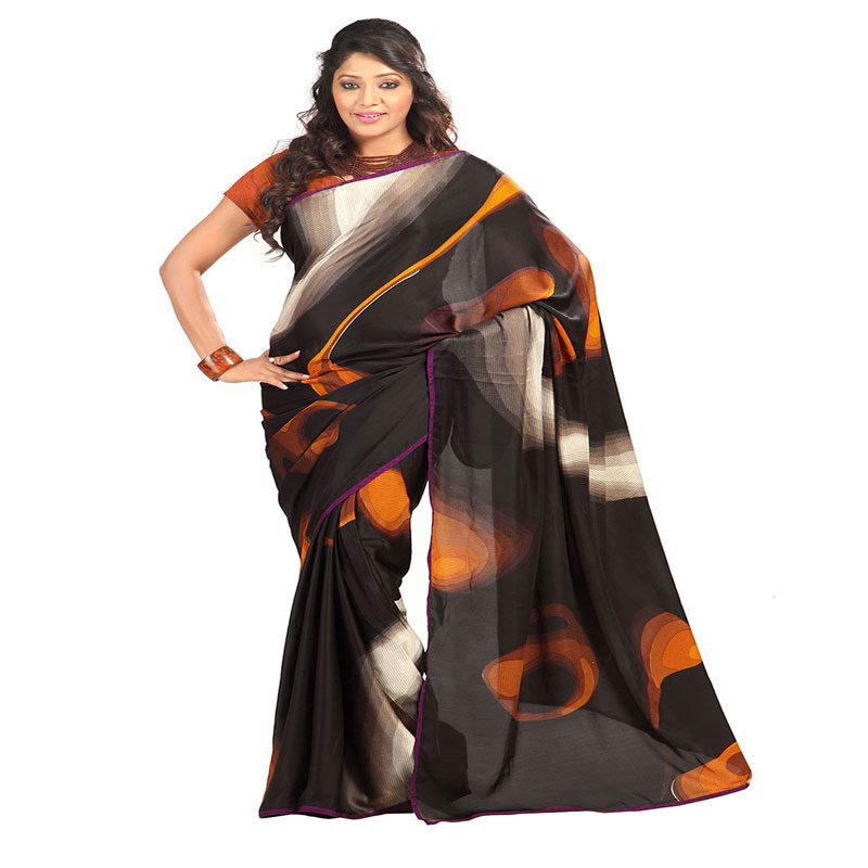 Seasons Printed Black Georgette Saree - Fashion Greet Seasons Printed Black Georgette Saree - Fashion Greet
