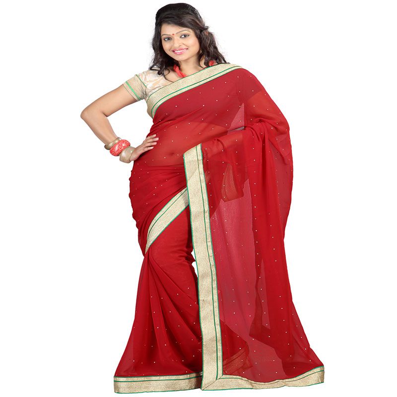 Seasons Printed Red Chiffon saree - Fashion Greet Seasons Printed Red Chiffon saree - Fashion Greet