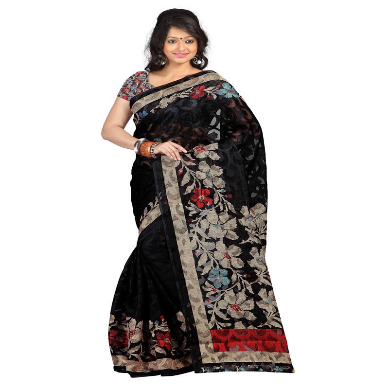 Seasons Printed Black jacquard saree - Fashion Greet Seasons Printed Black jacquard saree - Fashion Greet